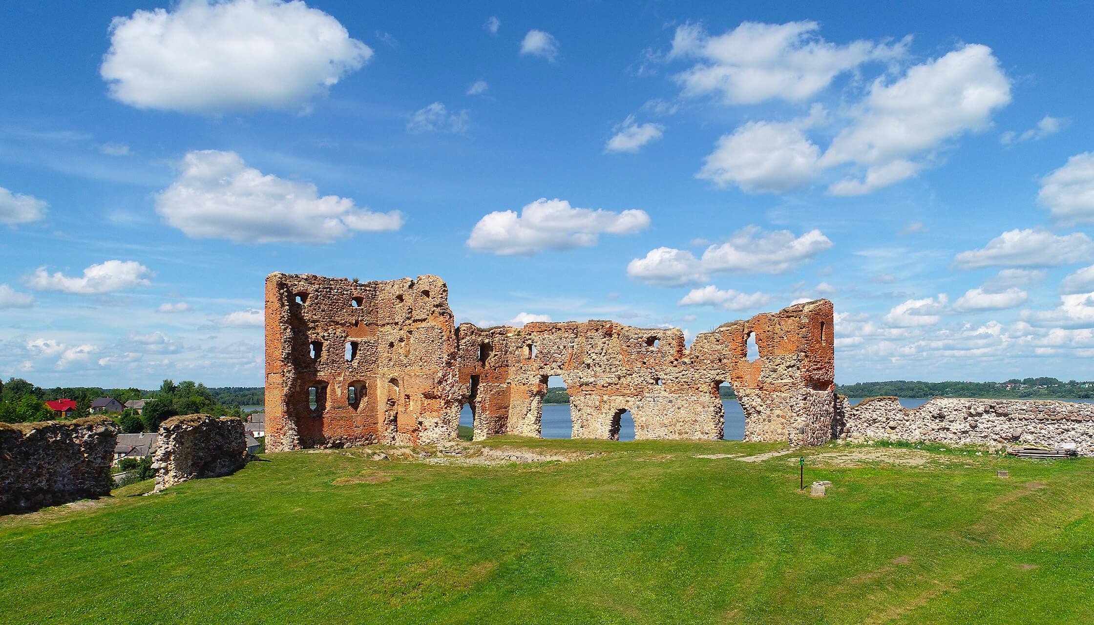 View of the historical castle ruins of the Livonian Order in Ludza centre
